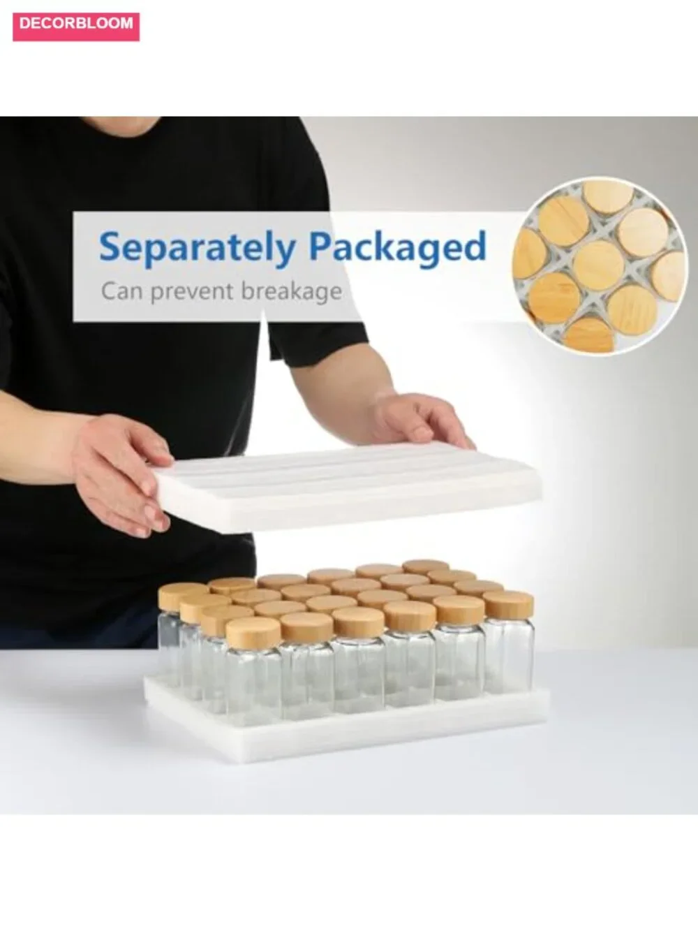 24pcs Glass Spice Jars with Bamboo Lids, 4oz Square Containers with Labels &
